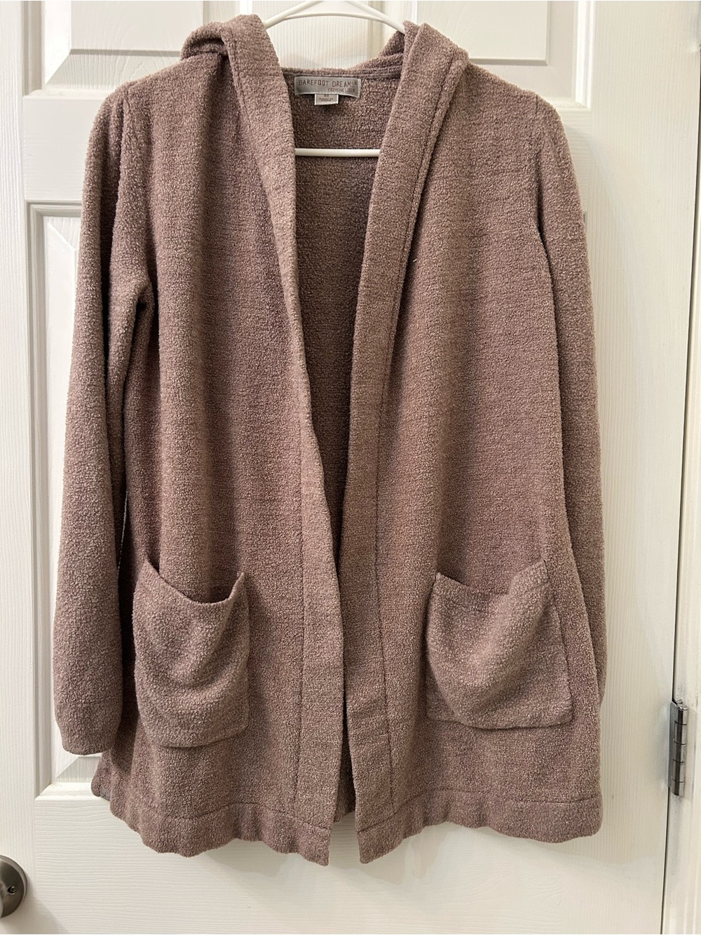 Barefoot Dreams Women's Hooded Open-Front Cardigan in Taupe Brown